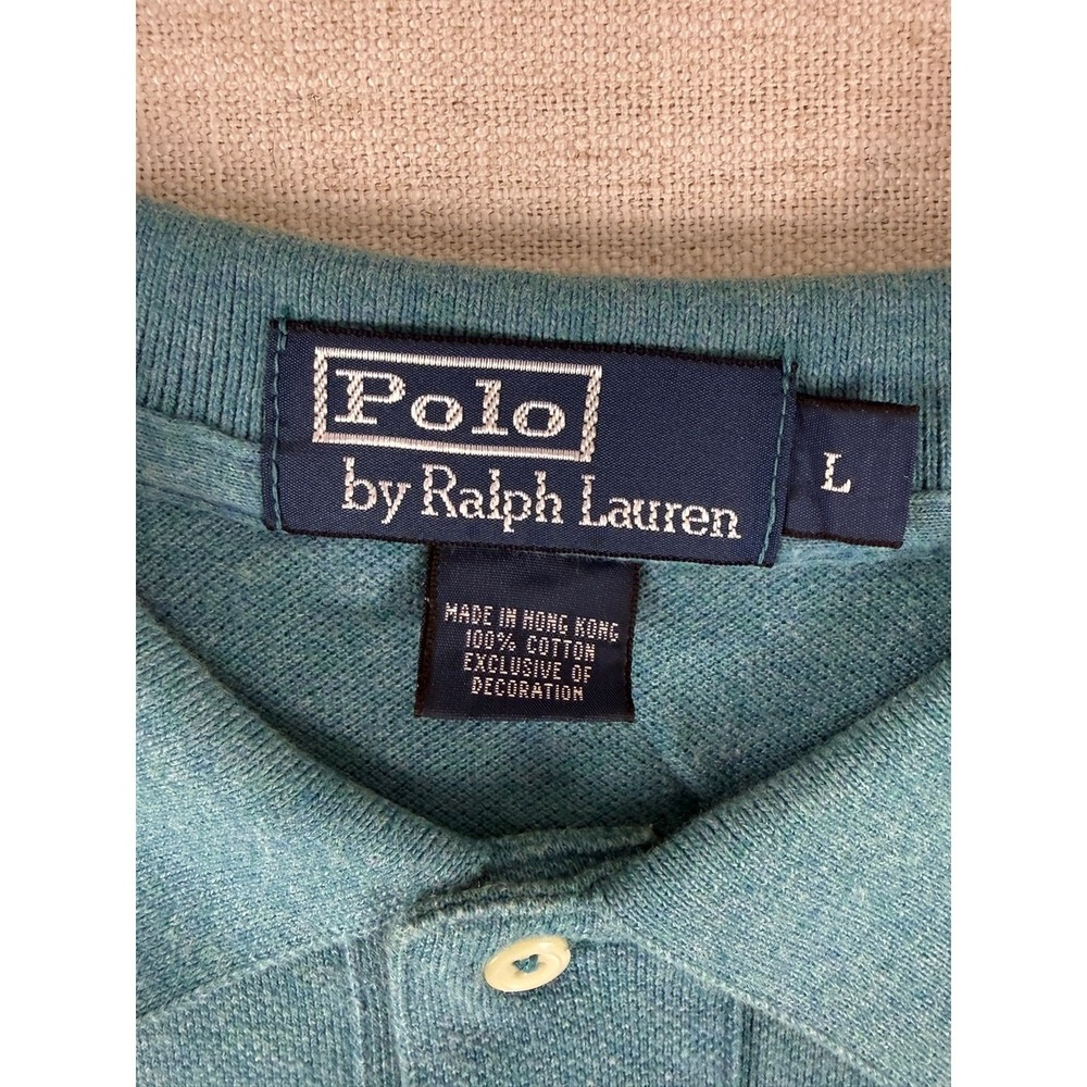 Polo Ralph Lauren Mens L Teal Blue Heather Pique Polo Shirt Cotton Bright Pony - Picture 2 of 7